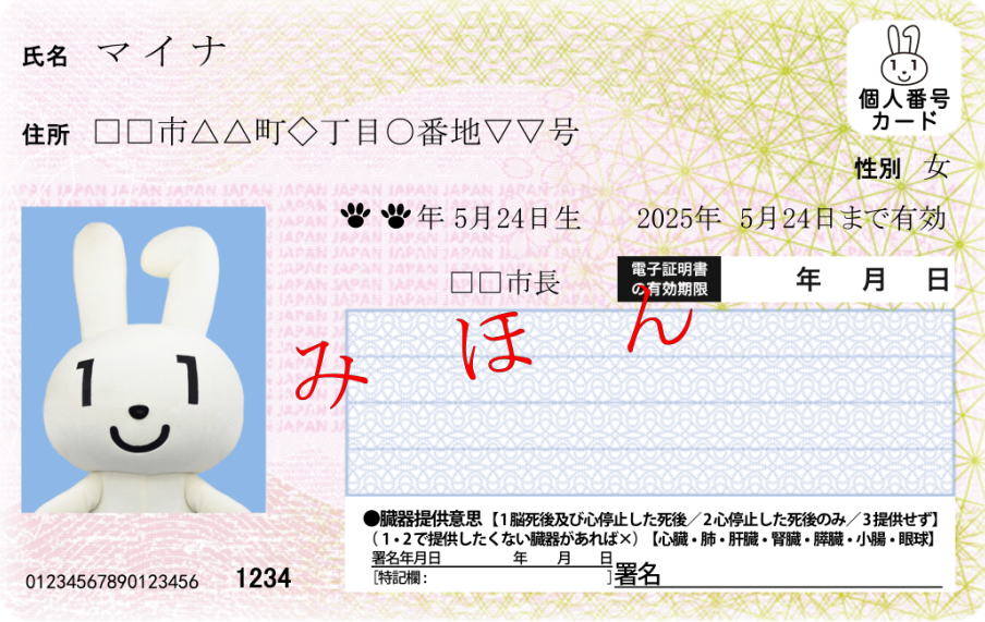 マイナンバーカード見本表面