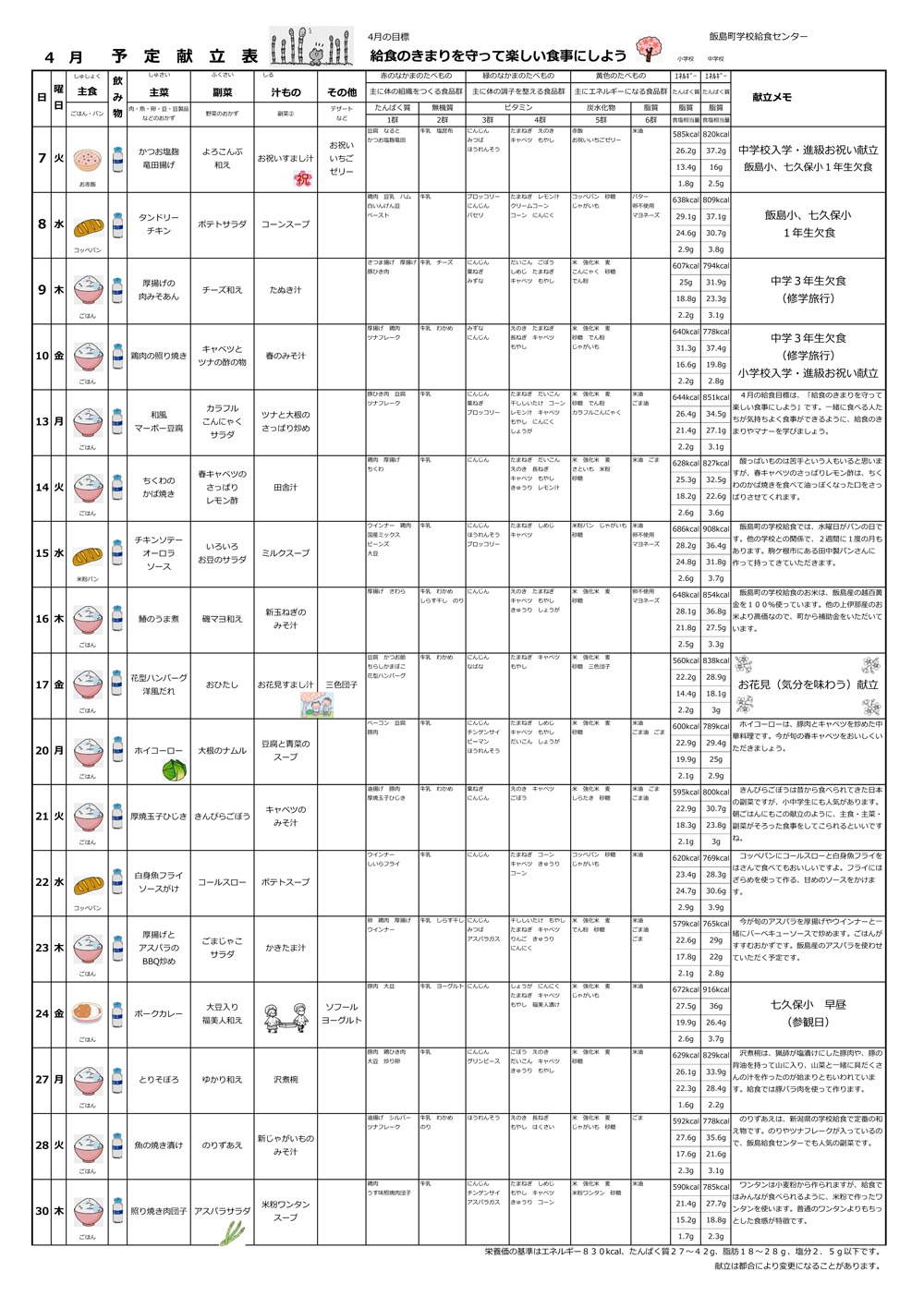 202603月予定献立表