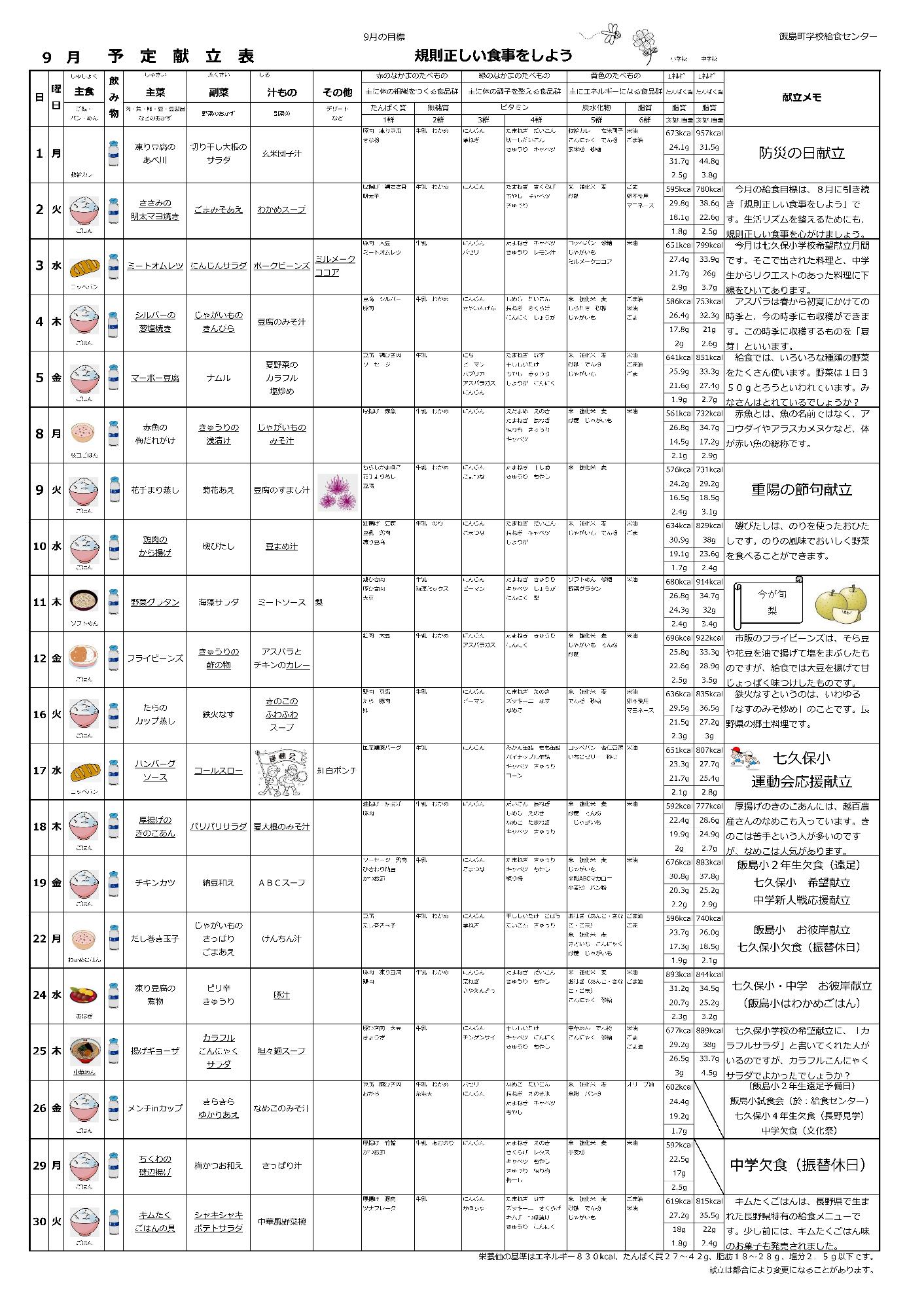 献立2025年9月