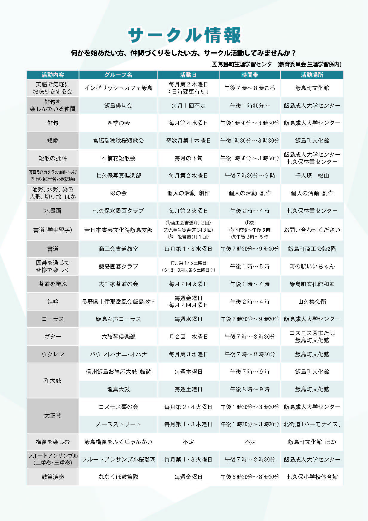 令和8年度飯島町文化サークル１