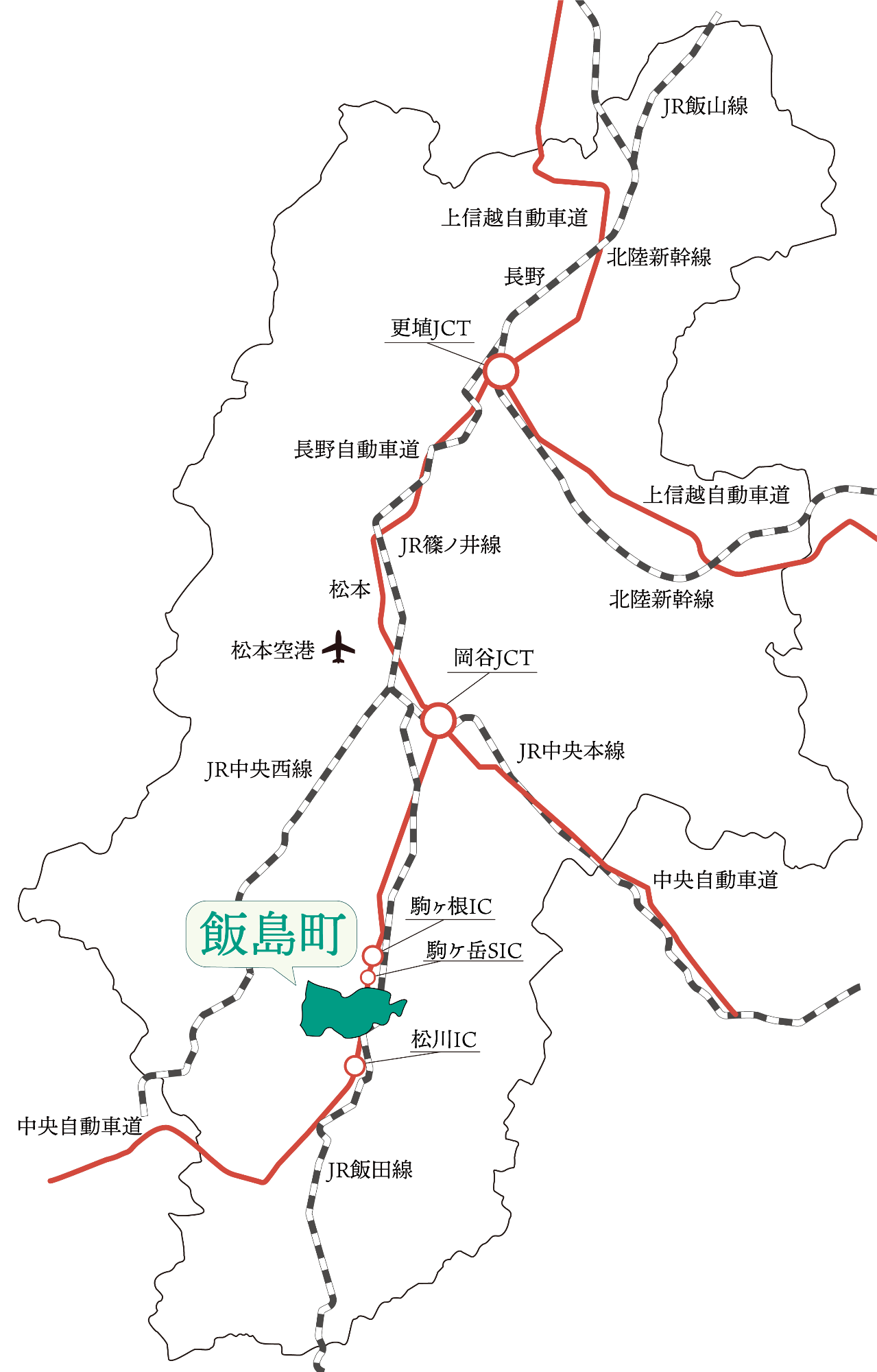 飯島町の位置を示す地図